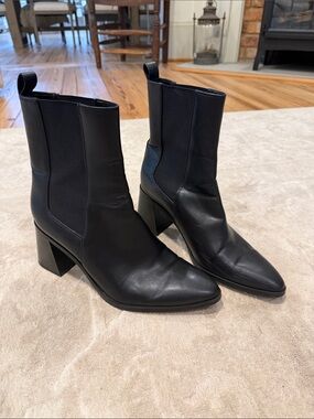 Zara Leather Block-Heeled Chelsea Boots size 8 EU 39
